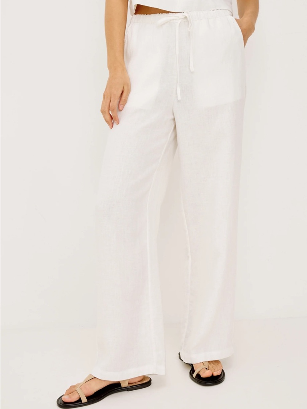 Rails White Wide Leg Drawstring Linen-Blend Pants
